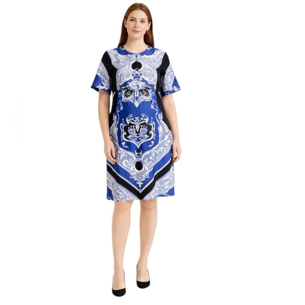 ASOS Maternity - Blue & White Baroque Print Short Sleeve Dress Sz 6